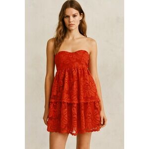 Anthropologie Maeve Strapless Mini Lace Tiered Dress S Boho Romantic Festival